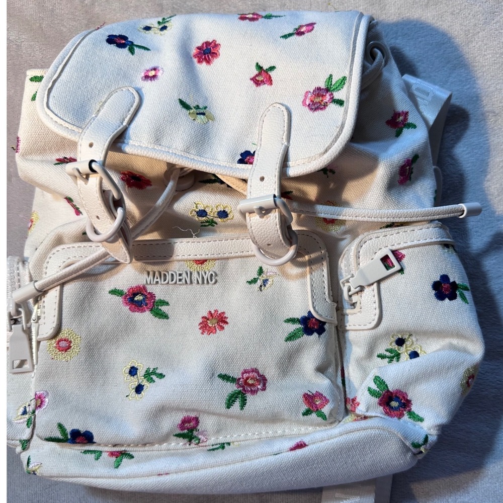 Madden NYC Floral Embroidered Mini Backpack Cream Canvas MNY-722 Multi Color